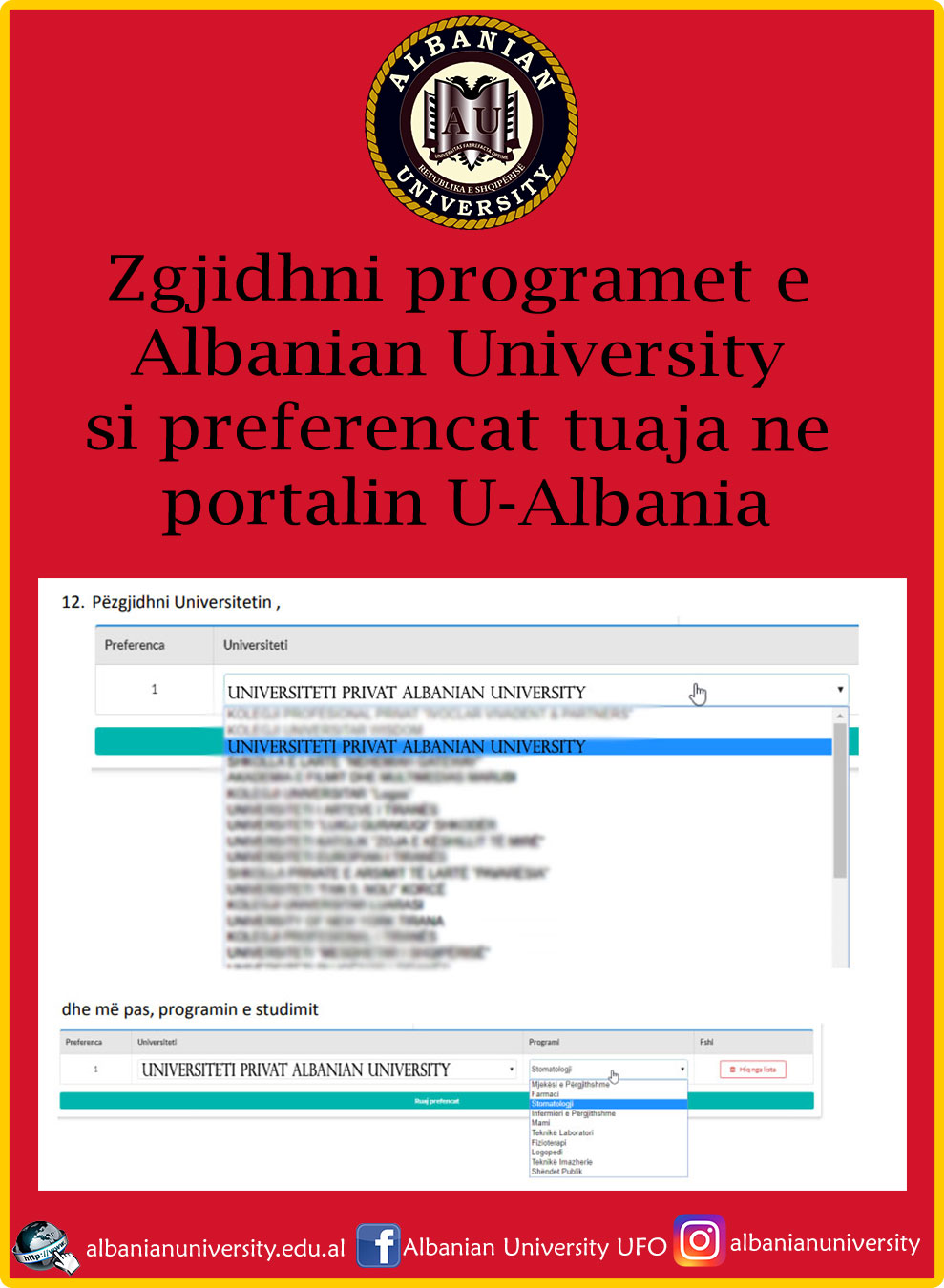 Zgjidhni Albanian University ne portalin U-Albania