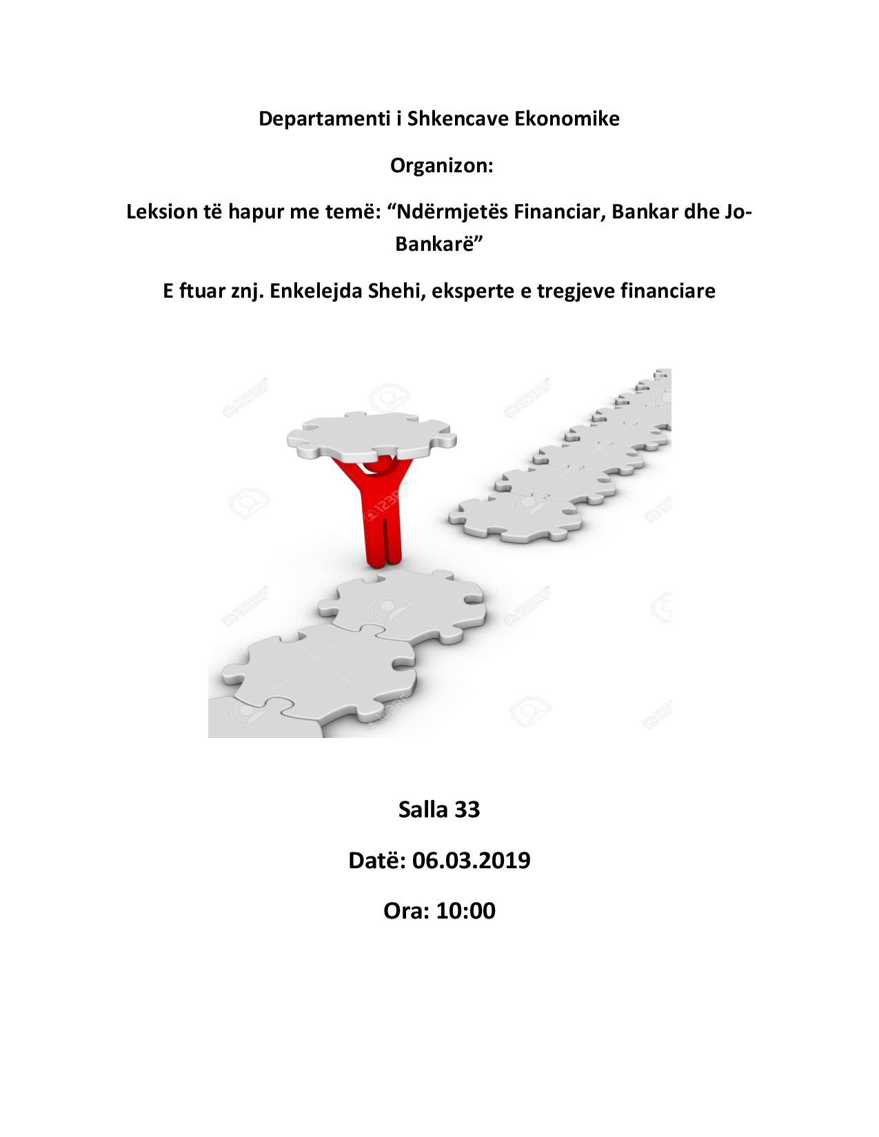 Leksion i hapur “Ndërmjetës Financiar, Bankar dhe Jo-Bankarë”